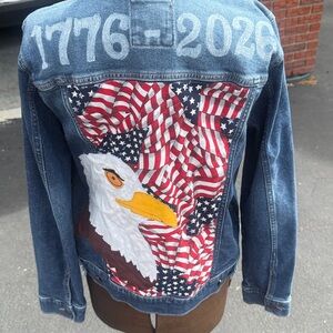Women’s Denim Jacket with Eagle and Flag Design. N W/O tags
